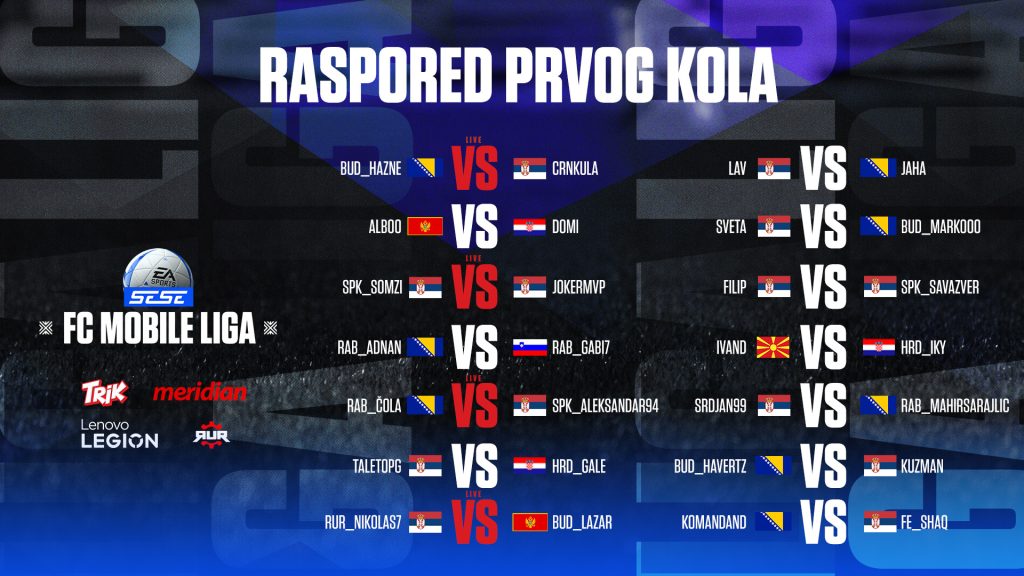 SESE FC Mobile Liga 1 kolo raspored