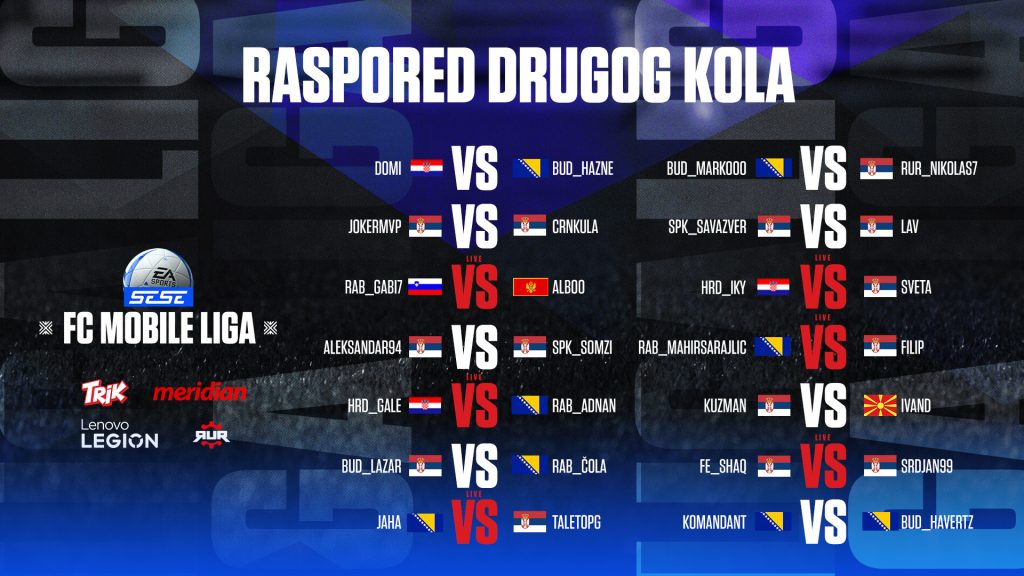 SESE FC Mobile Liga 2 kolo raspored